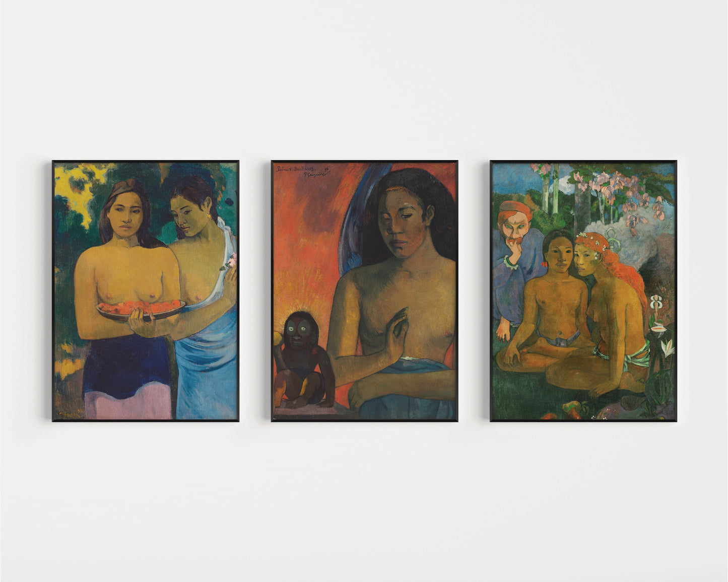 Paul Gauguin - Deux Femmes Tahitiennes, Poemes Barbares et Contes Barbares | Set of 3 Impressionist Paintings (available framed or unframed)