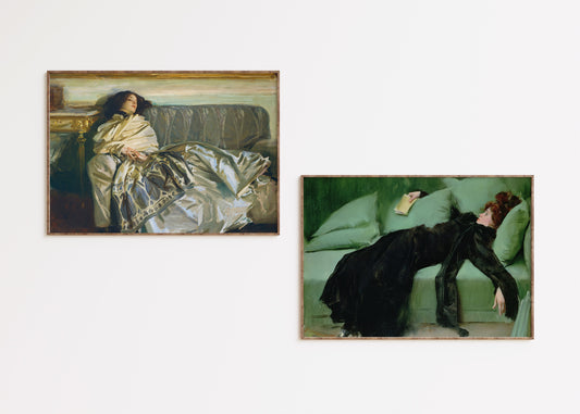 Set of 2 Tired Ladies | Ramon Casas After the Dance and John Singer Sargent's NonChaloir | Classic Art (available framed or unframed)