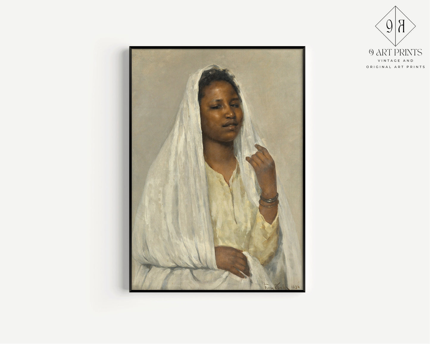 Franz Xaver Kosler - African Beauty in White | Vintage Orientalist Art (available framed or unframed)