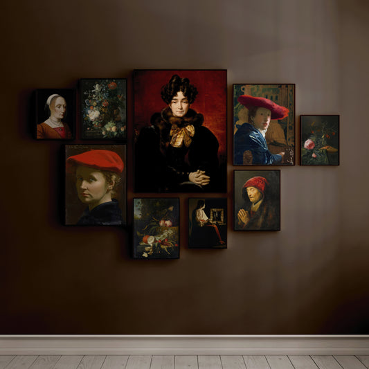 Gallery Wall Set of 9 Dark Academia Art Prints | Vermeer, Rembrandt, Van Huysum and Vernet (available framed or unframed)