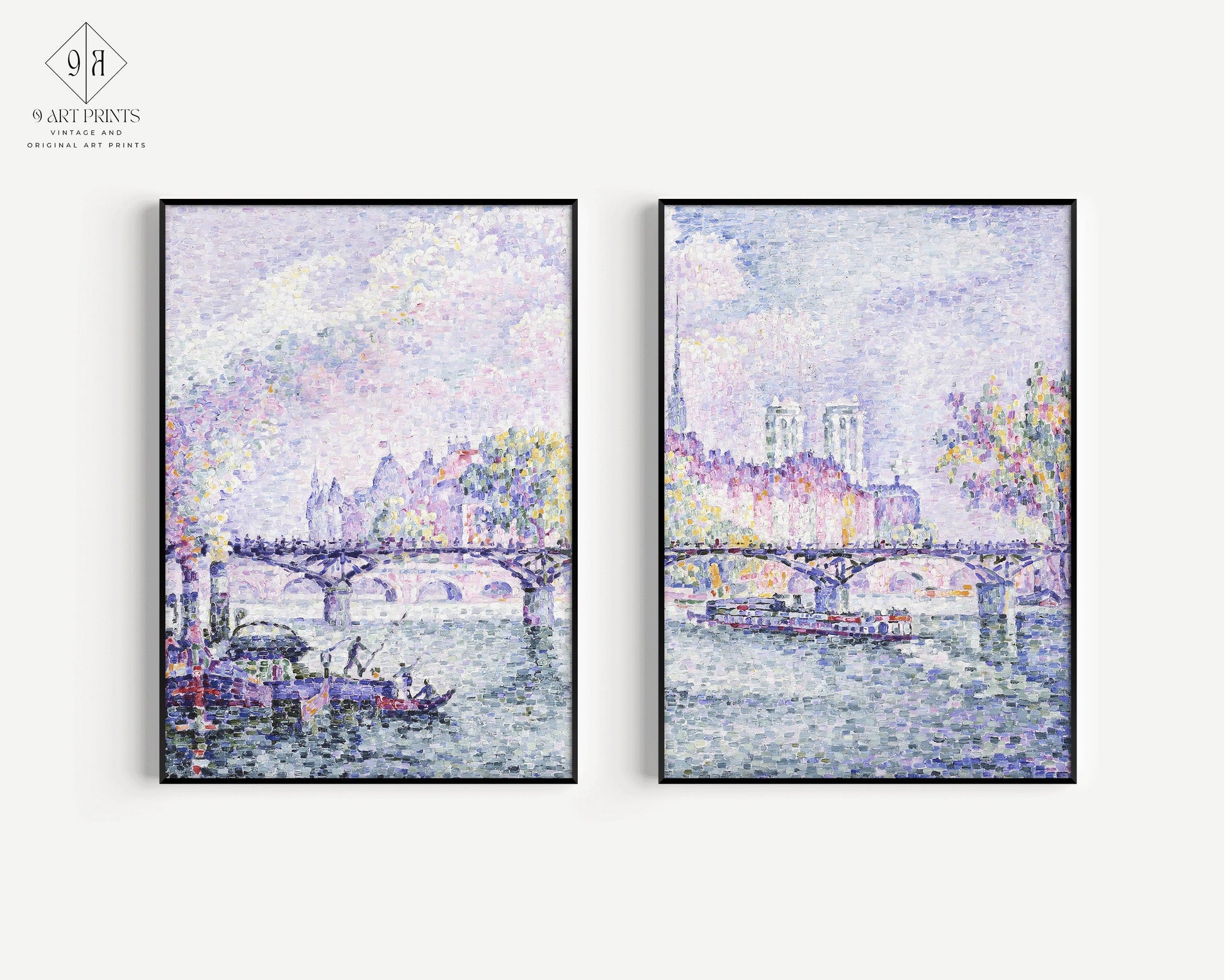 Set of 2 Paul Signac - Le Pont des Arts | Lilac Impressionist Art (available framed or unframed)