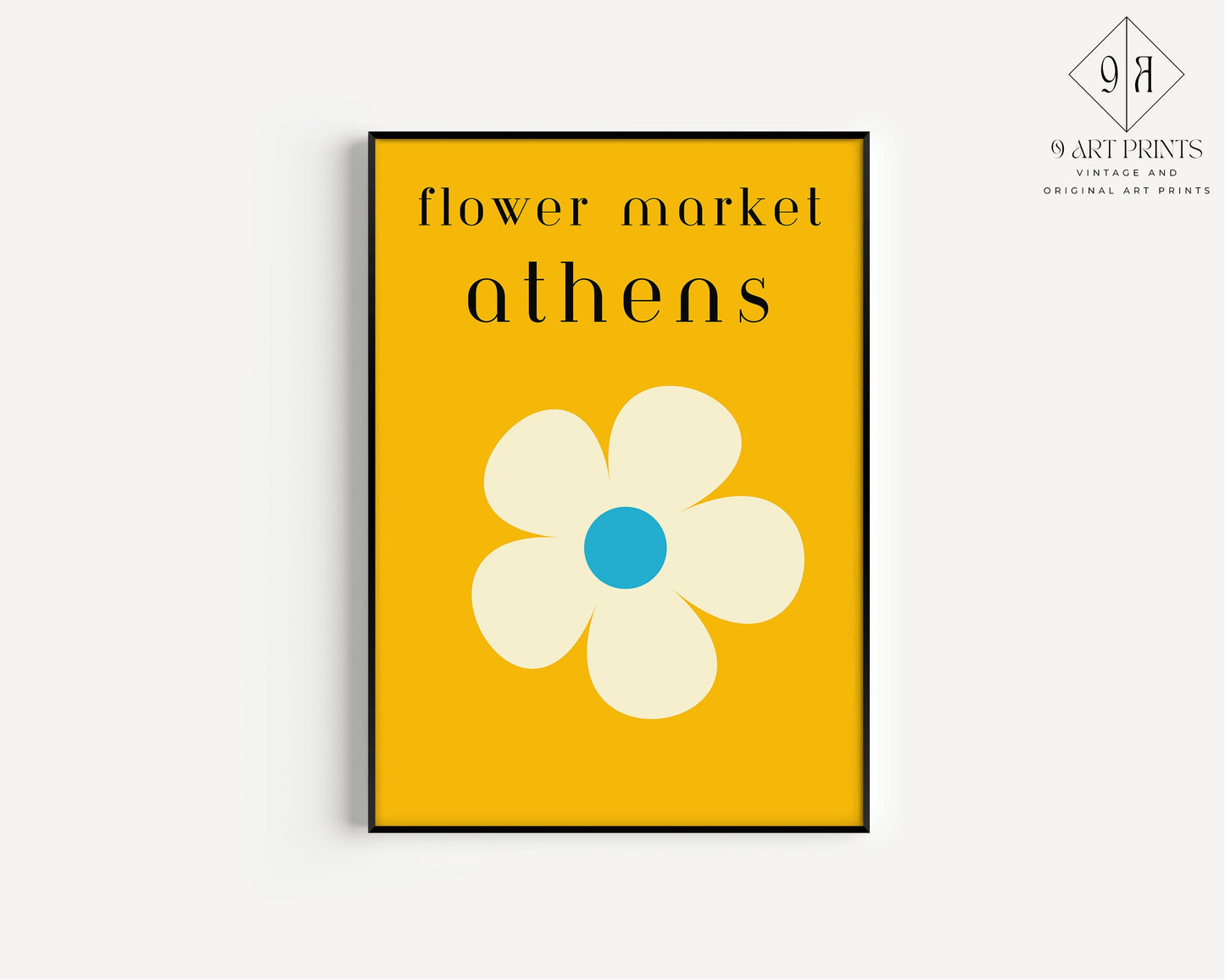 Flower Market - Athens | Minimalist Mustard Yellow and Black Flower Print (available framed or unframed)