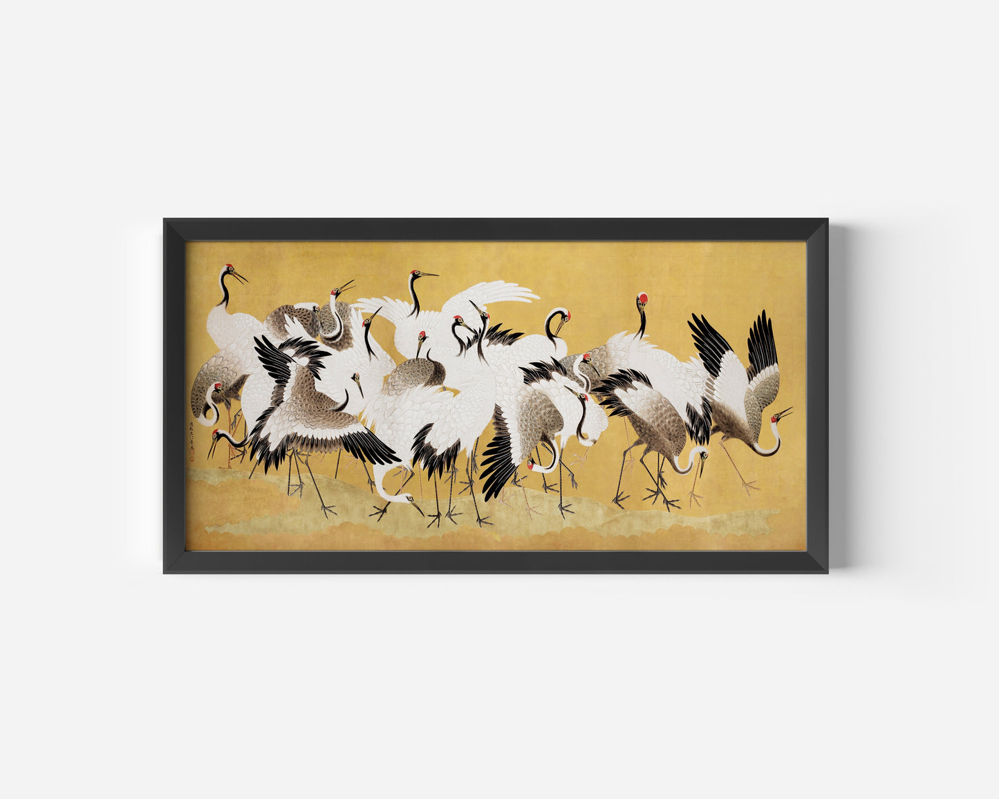Ishida Yutei - A Flock of Cranes | Vintage Japanese Wide Panoramic Art (available framed or unframed)