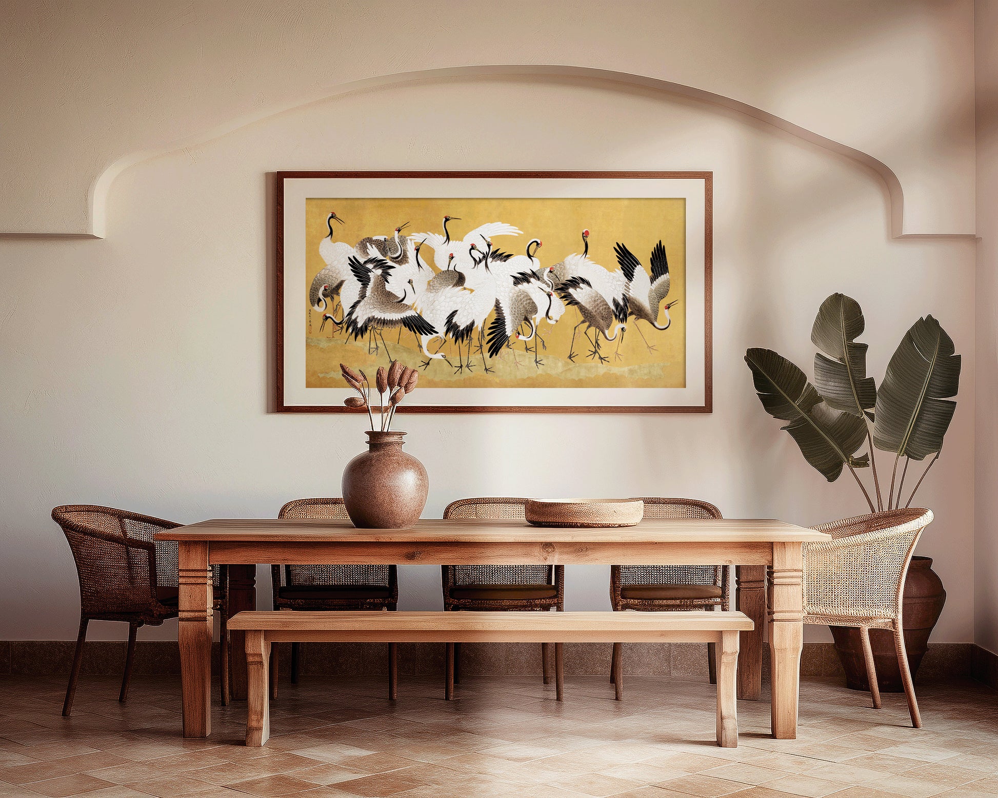 Ishida Yutei - A Flock of Cranes | Vintage Japanese Wide Panoramic Art (available framed or unframed)