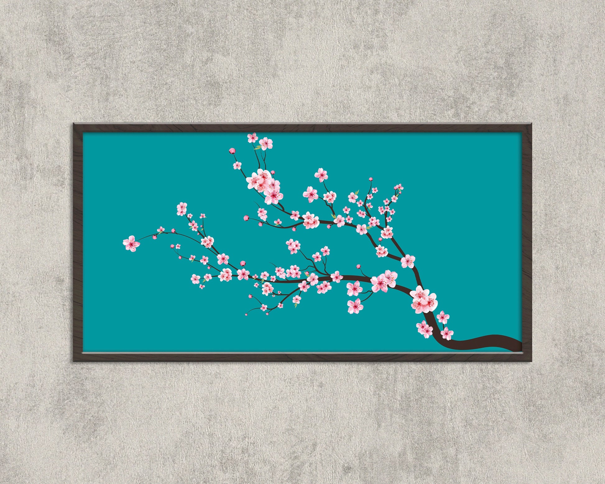 Japanese Cherry Blossoms (Sakura)| Aquamarine, Teal, Blue Wide Panoramic Art (available framed or unframed)