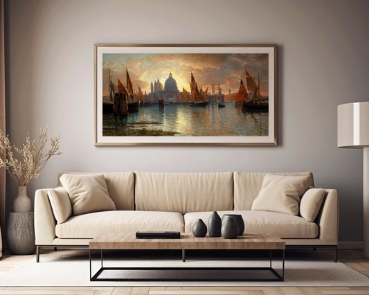 William Stanley Haseltine - Santa Maria della Salute, Sunset | Wide Panoramic Seascape Art (available framed or unframed)