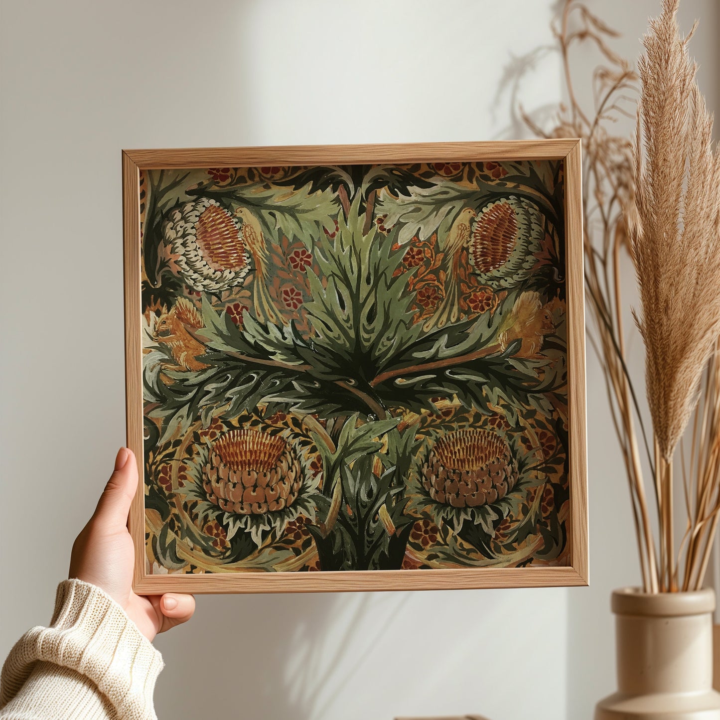 Framed Arthur Haygate Mackmurdo Vintage Pattern Art Botanical Housewarming Square Gift Ready to Hang Home Office Decor