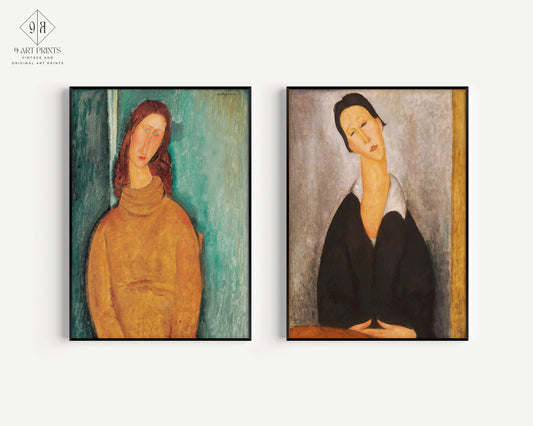 Amadeo Modigliani Set of 2 Prints - Portrait of Jean Hebuterne and A Polish Woman | Vintage Modern Art (available framed or unframed)