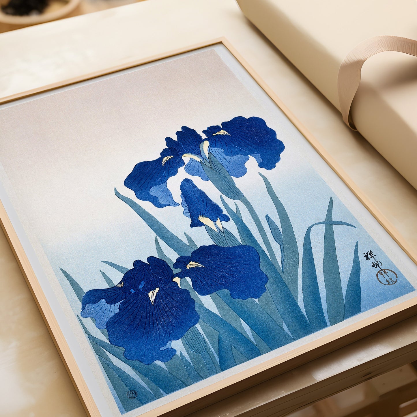 Ohara Koson - Irises | Vintage Blue Japanese Shin-Hanga Kachō-E Botanical Art (available framed or unframed)