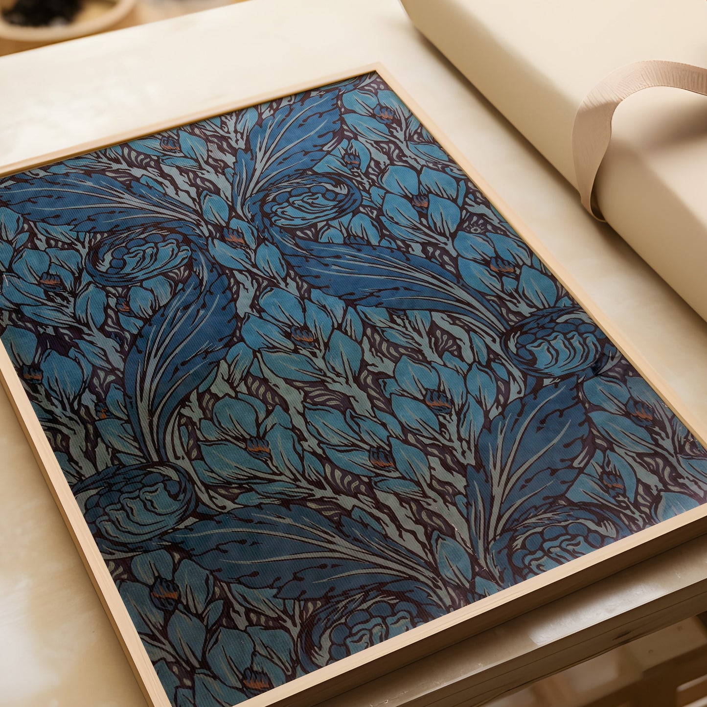 William Morris - Swirling Leaf | An Exceptionally Elegant Vintage Botanical Pattern Print in Blue (available framed or unframed)