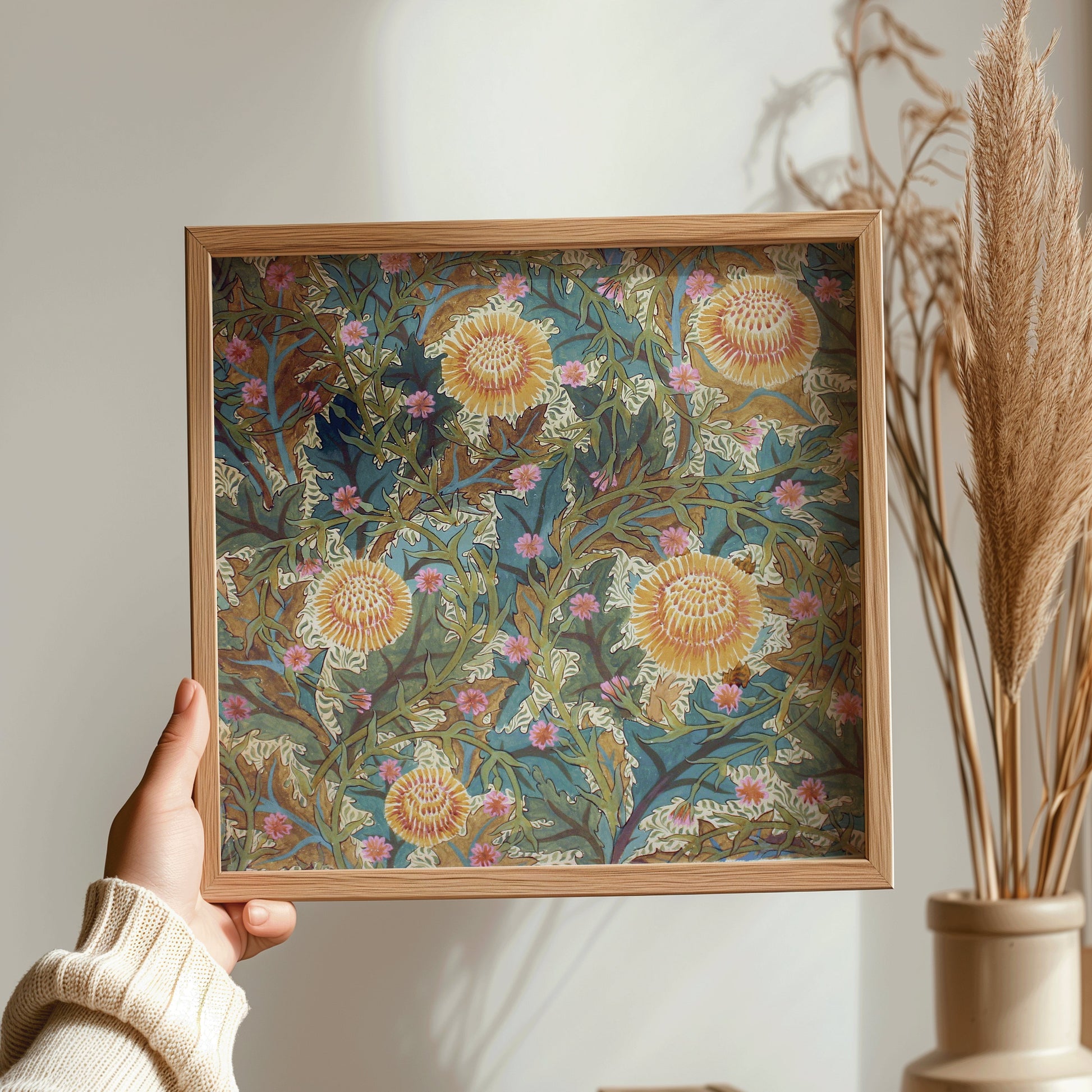 Framed Arthur Haygate Mackmurdo Chrysanthemum Flowers Vintage Pattern Art Botanical Housewarming Square Gift Ready to Hang Home Office Decor