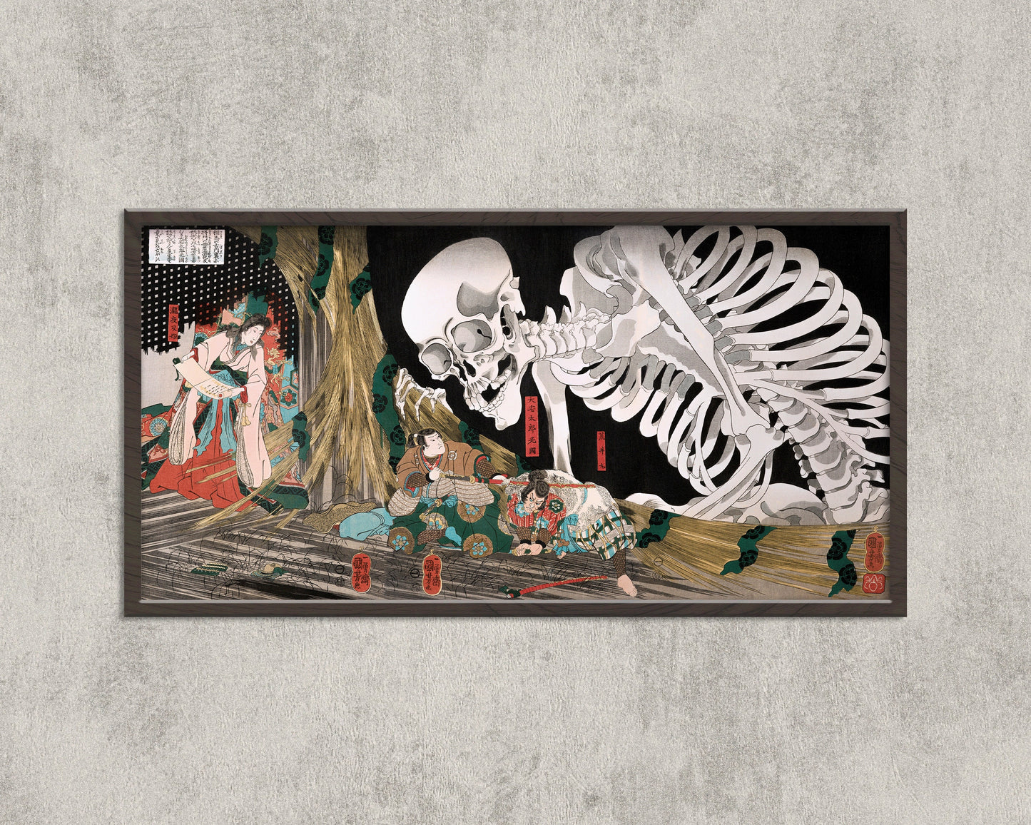 Utagawa Kuniyoshi - Mitsukuni Defying the Skeleton Specter (1910) | Vintage Japanese Wide Panoramic Art (available framed or unframed)