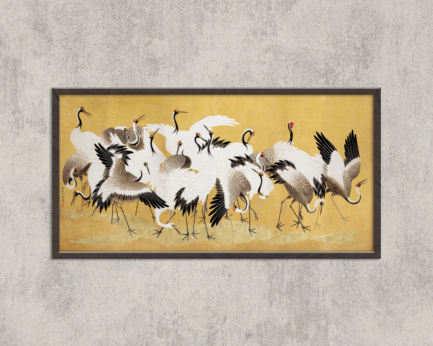 Ishida Yutei - A Flock of Cranes | Vintage Japanese Wide Panoramic Art (available framed or unframed)