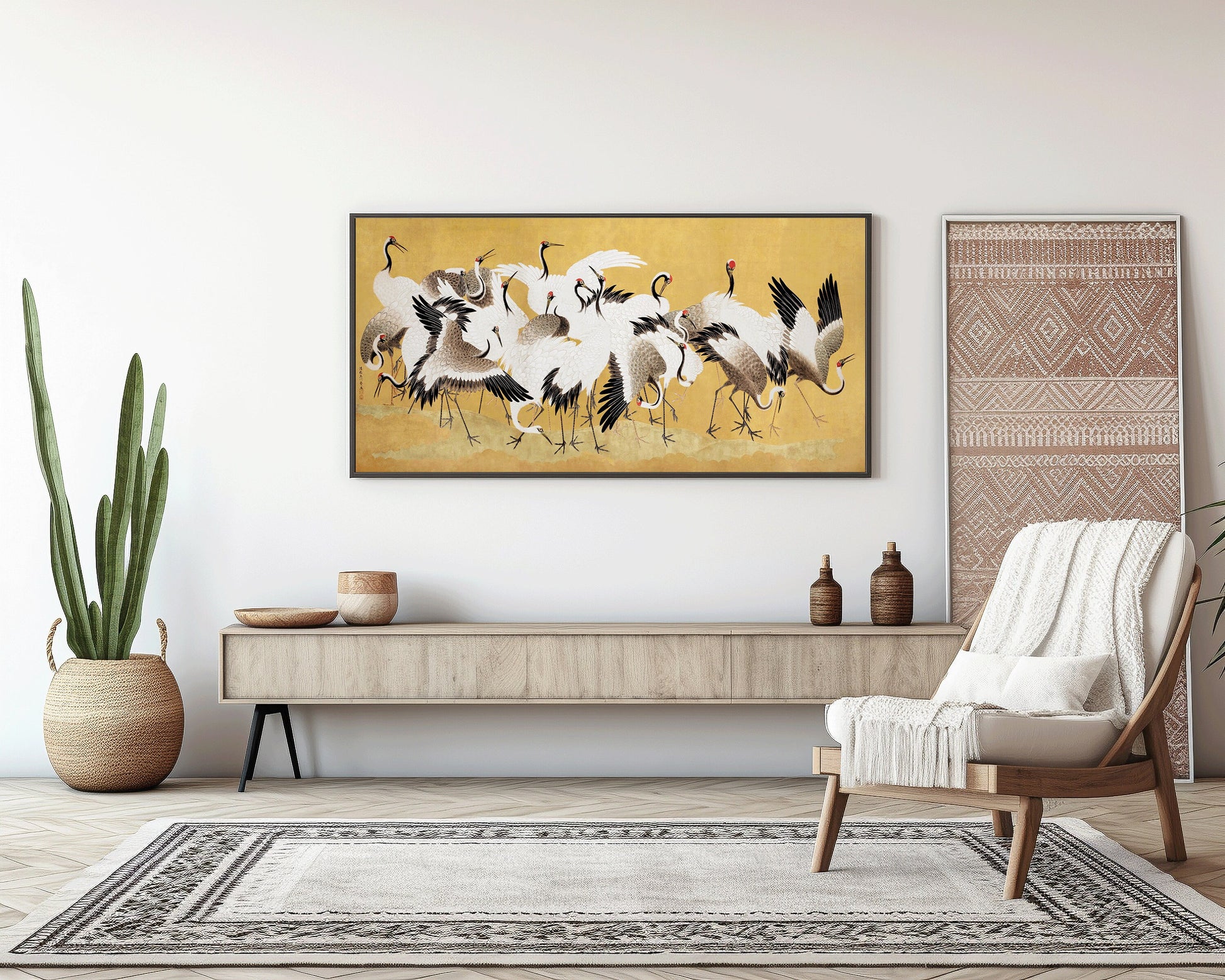 Ishida Yutei - A Flock of Cranes | Vintage Japanese Wide Panoramic Art (available framed or unframed)