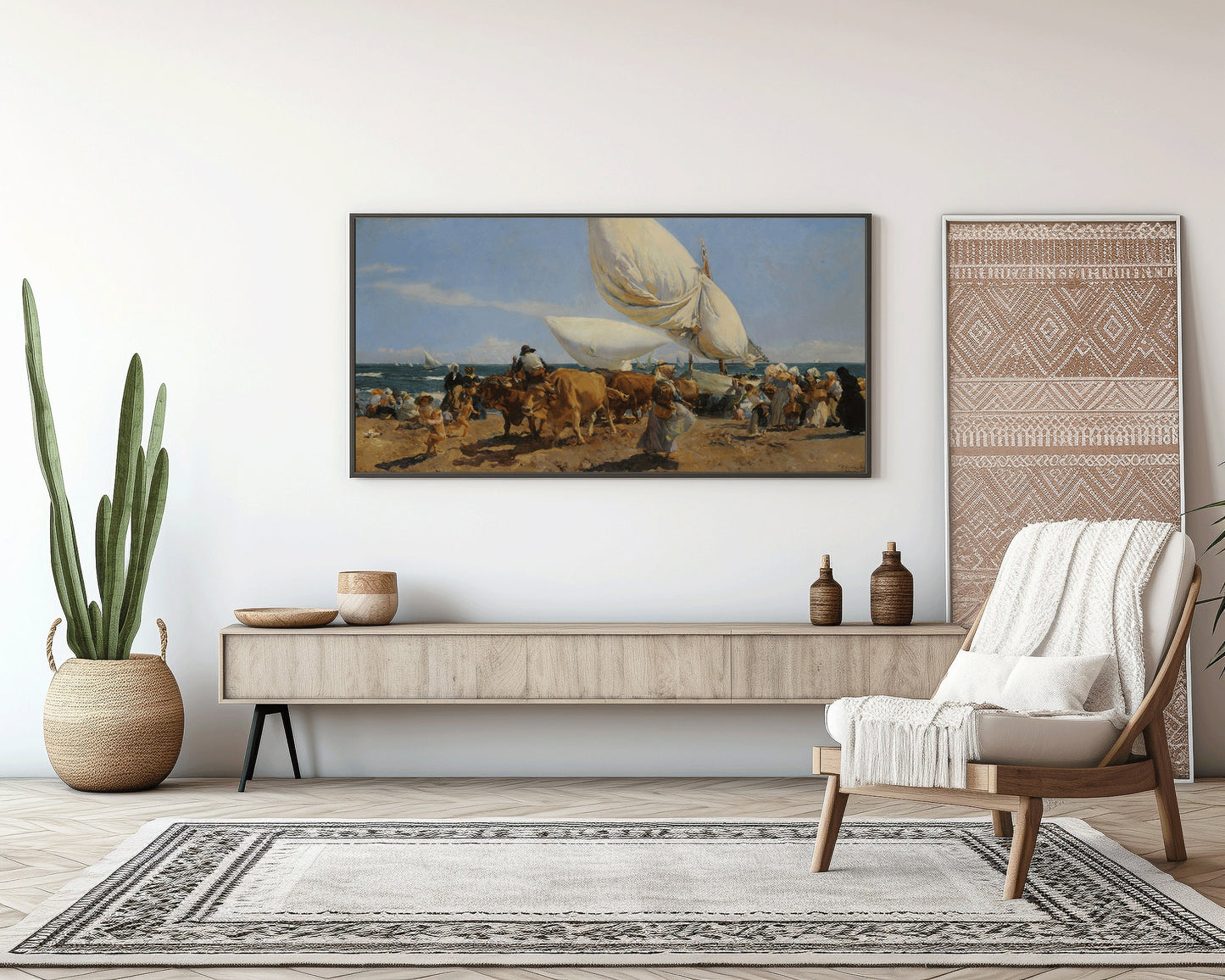 Joaquín Sorolla y Bastida - The Return of the Fish Classic Impressionist Wide Panoramic Art (available framed or unframed)