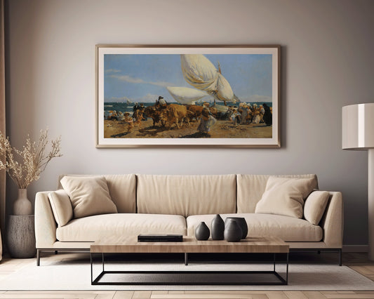 Joaquín Sorolla y Bastida - The Return of the Fish Classic Impressionist Wide Panoramic Art (available framed or unframed)