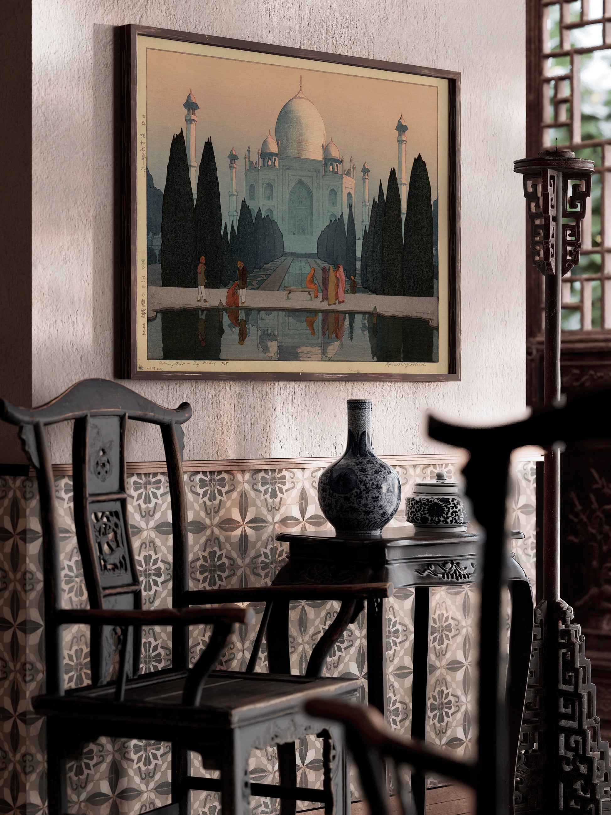 Hiroshi Yoshida – Taj Mahal in the Mist | Vintage Japanese Woodblock Art (available framed or unframed)