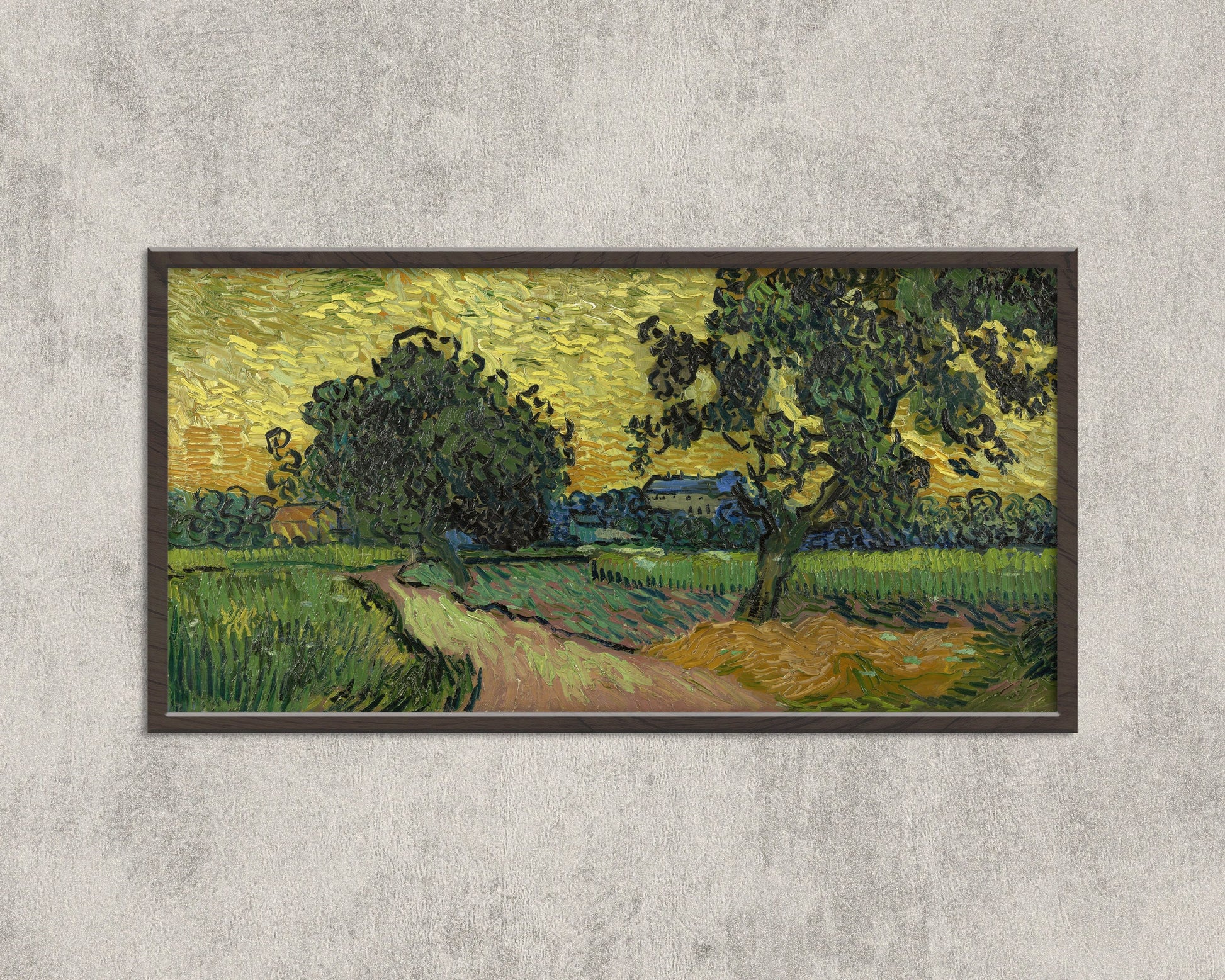 Vincent Van Gogh – Landscape at Twilight | Vintage Impressionist Wide Panoramic Art (available framed or unframed)