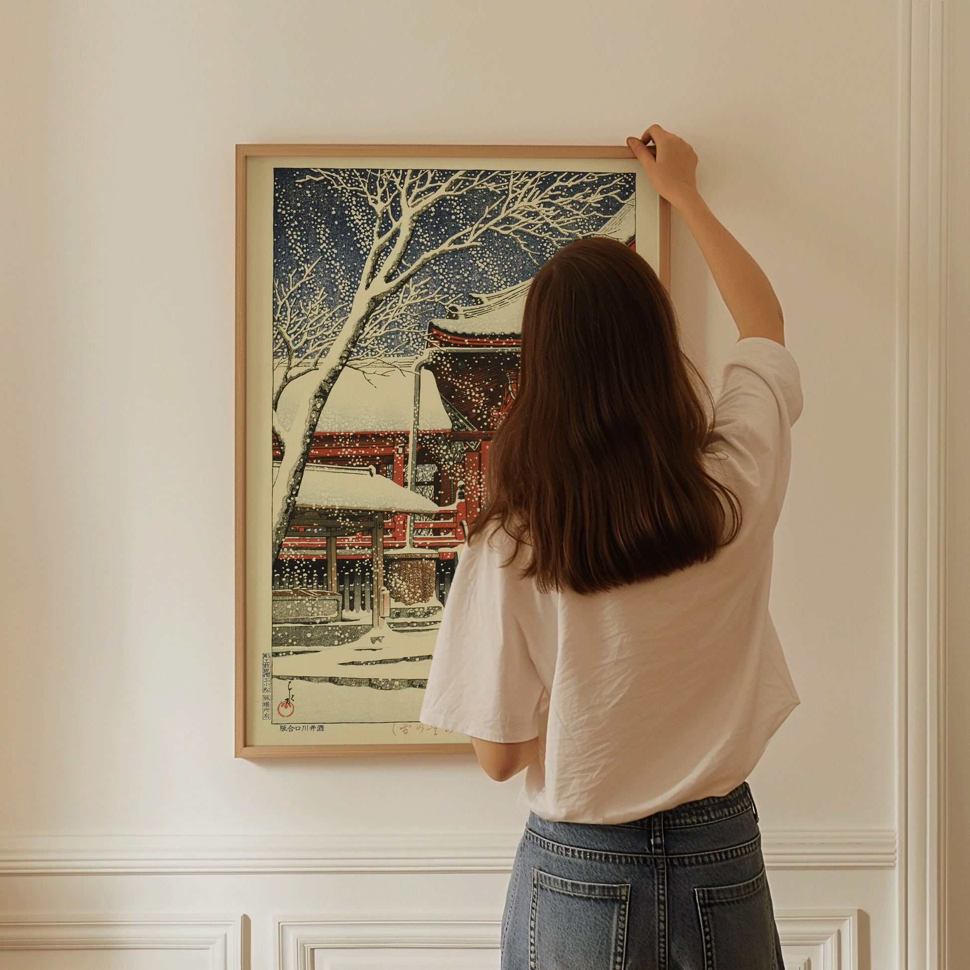 Kawase Hasui - Snow at Kiyomizu Hall | Vintage Japanese Woodblock Art (available framed and ready to hang or unframed)