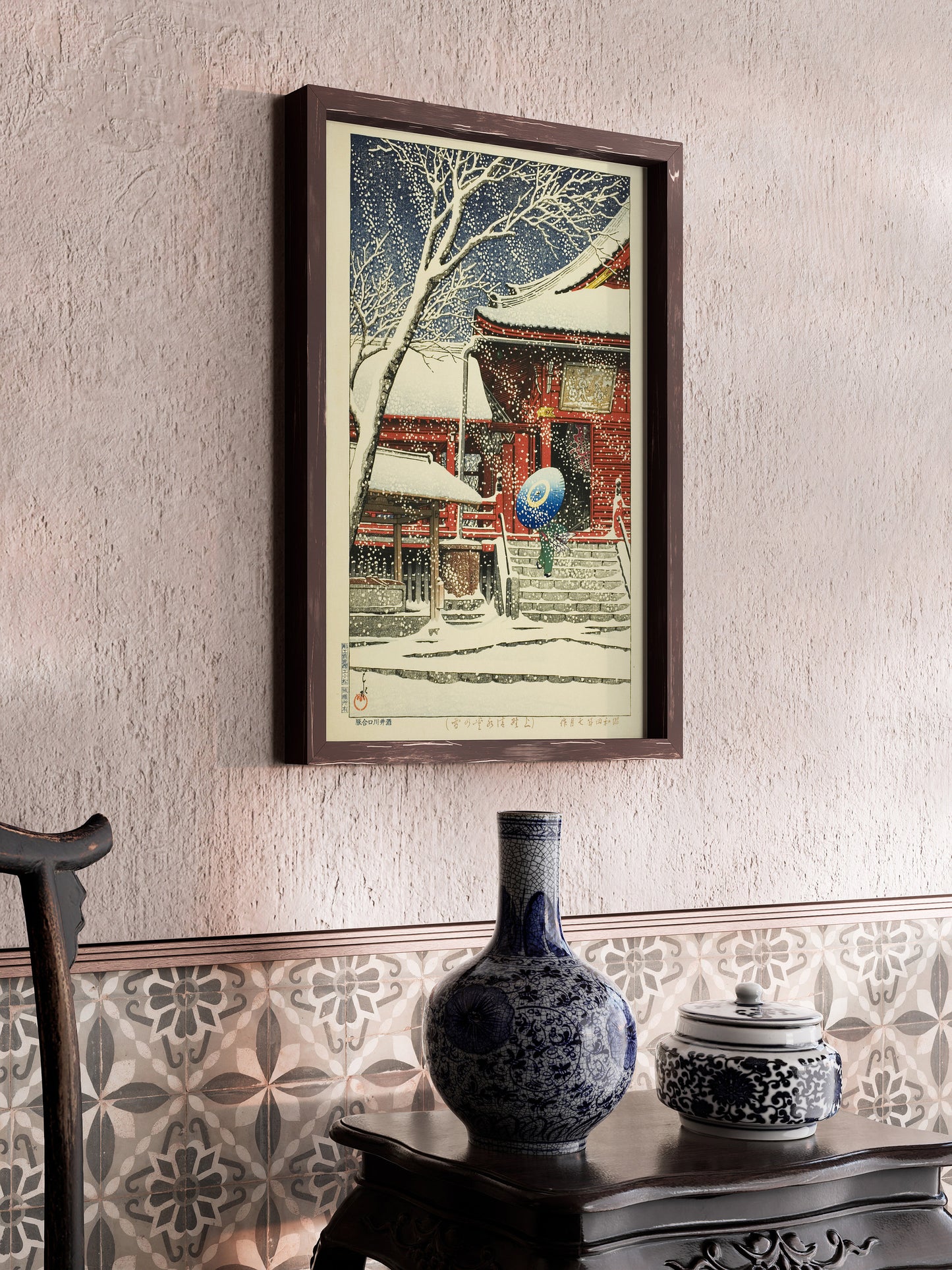 Kawase Hasui - Snow at Kiyomizu Hall | Vintage Japanese Woodblock Art (available framed and ready to hang or unframed)