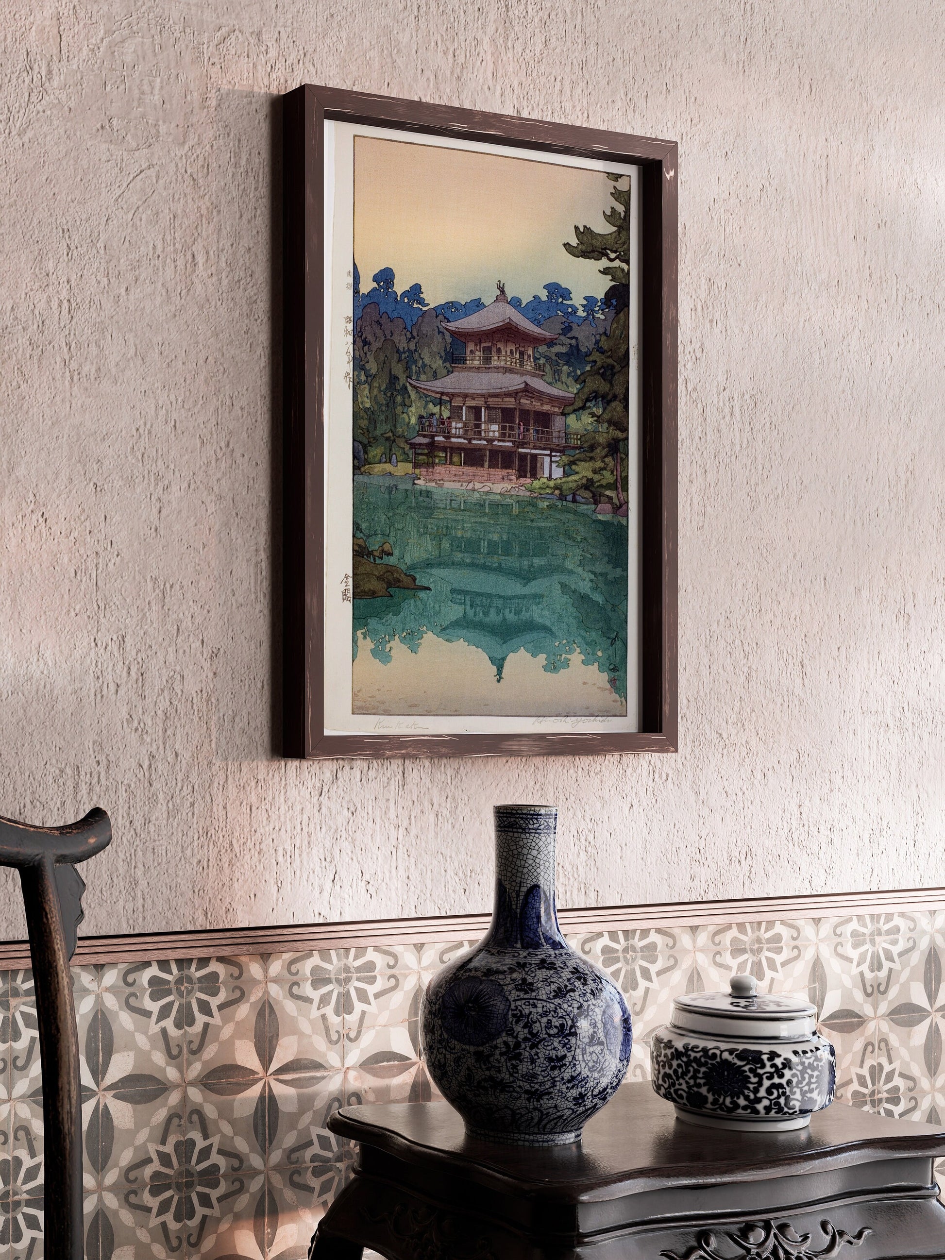 Hiroshi Yoshida – The Golden Pavillion at Kinkaku | Vintage Japanese Woodblock Art (available framed or unframed)