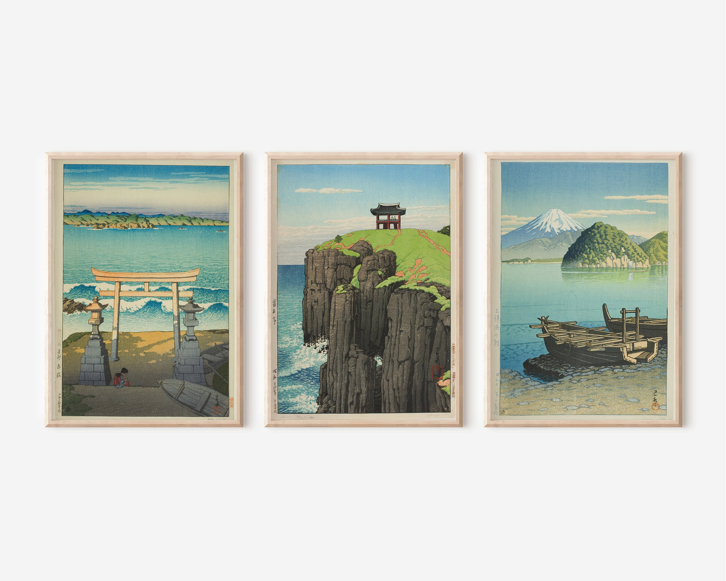 Kawase Hasui - Ocean Theme Set of 3 Shin-Hanga Art Prints (available framed or unframed)