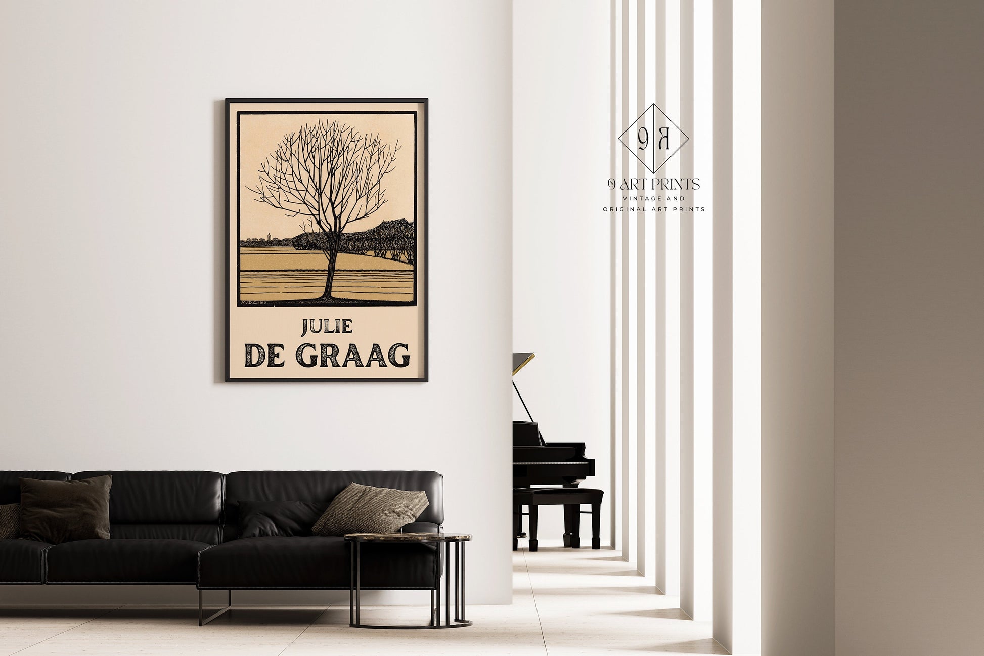 Julie de Graag - Kale Bloom | Vintage Beige Sketch Art (available framed ready to hang or unframed)