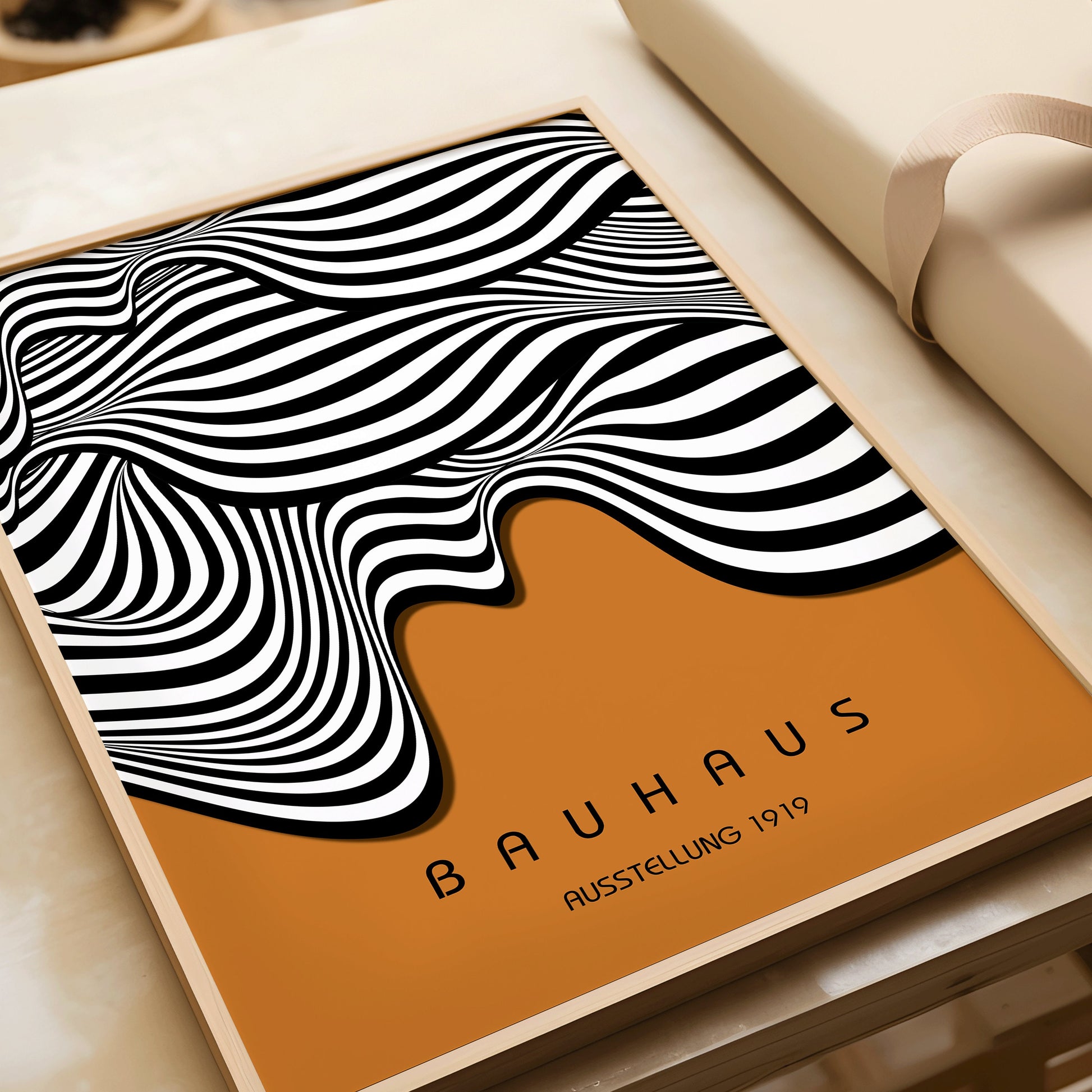 Bauhaus Brown Waves Poster Mid Century Modern