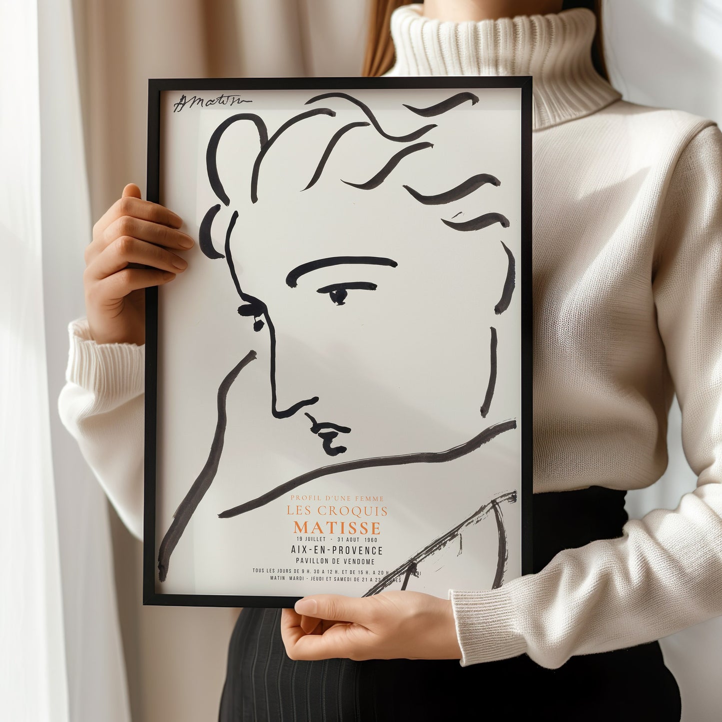 Framed Henri Matisse Profile of a Woman Poster sketch Famous Painting Art Print Retro Vintage Museum Ready to Hang Home Office Decor Gift