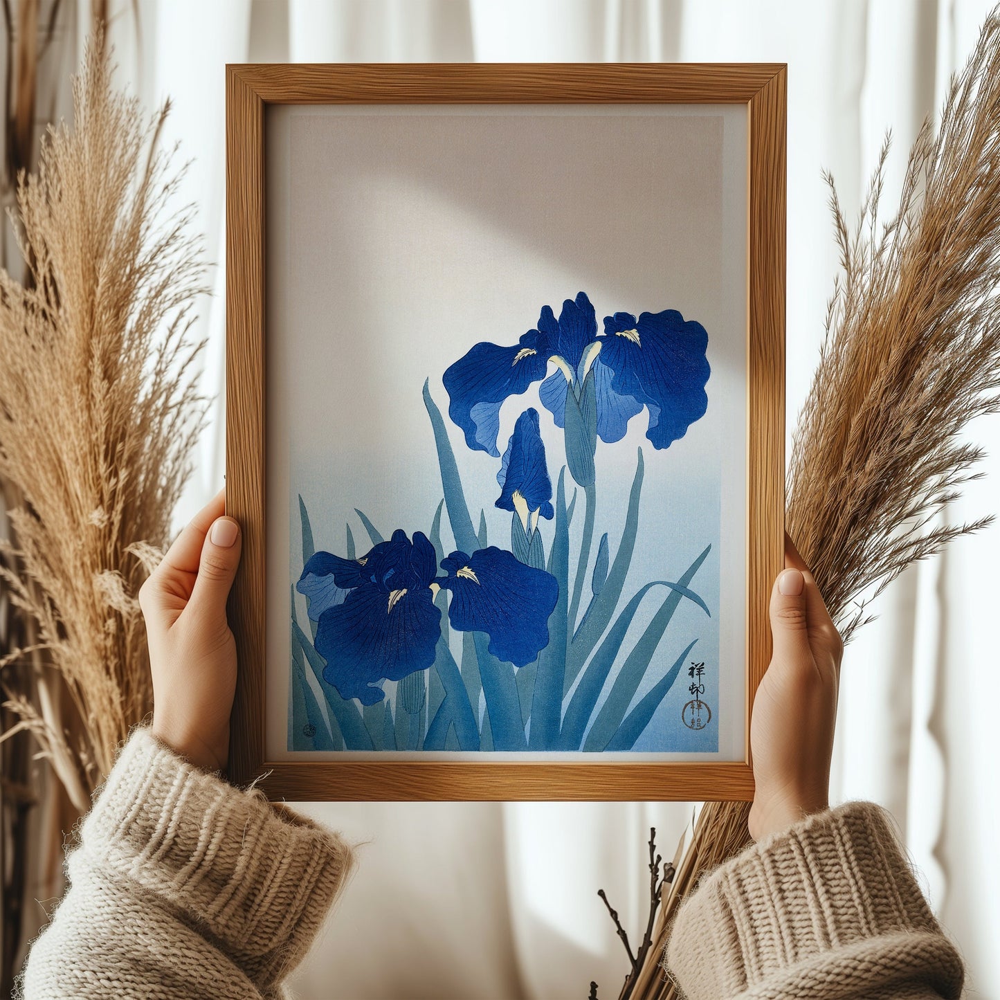 Ohara Koson - Irises | Vintage Blue Japanese Shin-Hanga Kachō-E Botanical Art (available framed or unframed)