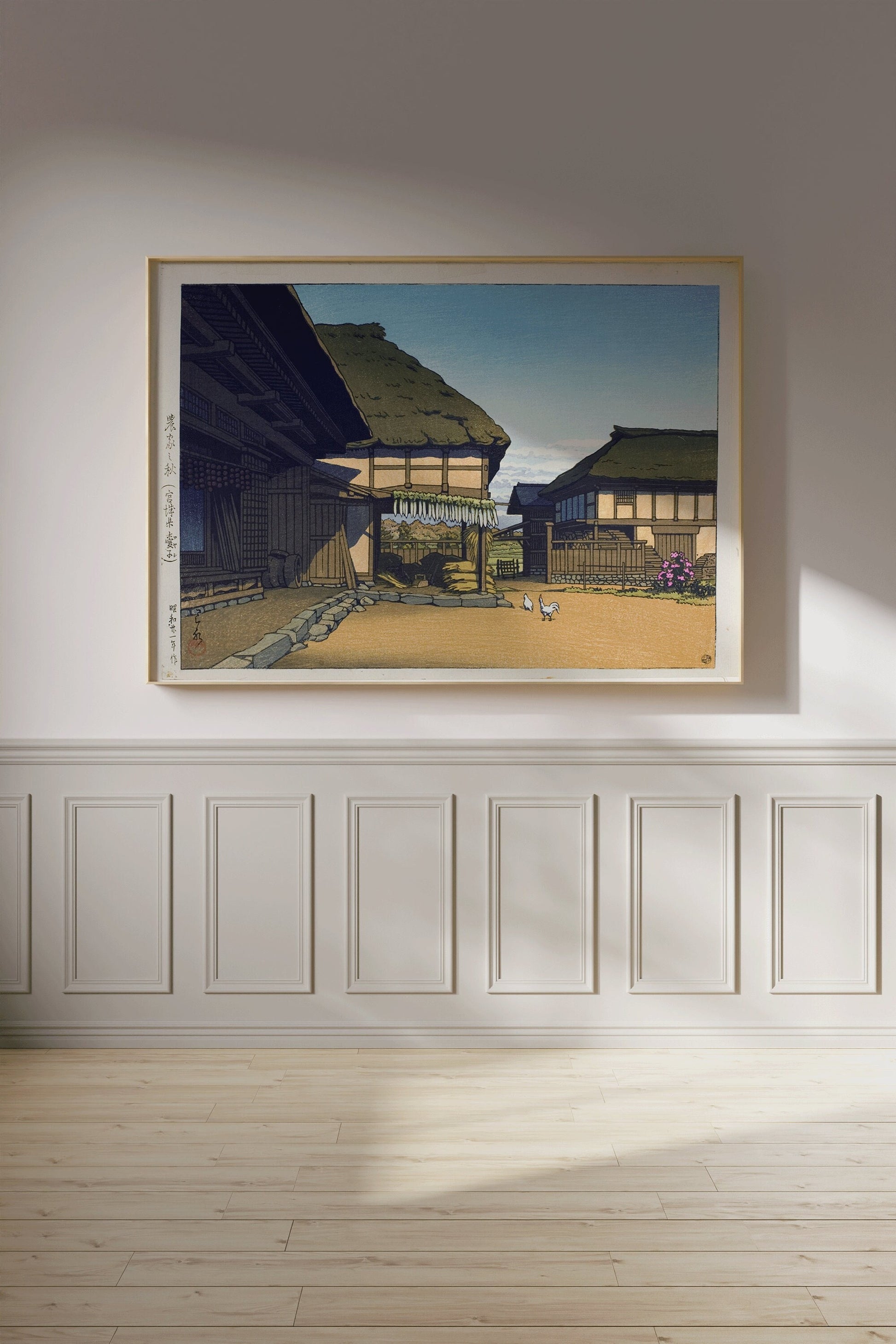 Kawase Hasui - Farmhouse in Autumn, Miyagi Prefecture | Japanese Vintage Woodblock Art (available framed or unframed)
