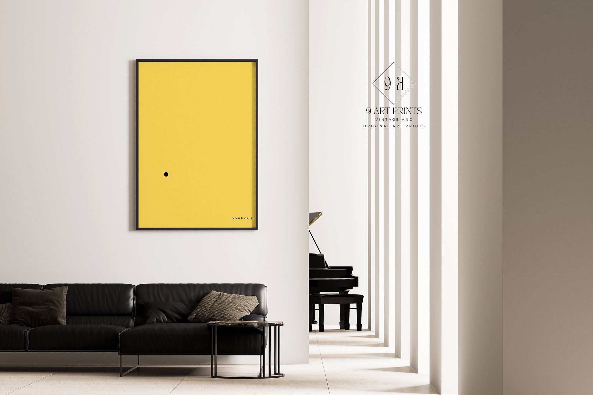 Bauhaus - The Dot | Minimalist Mid-Century Modern Poster in Yellow and Black (available framed ready to hang or unframed)