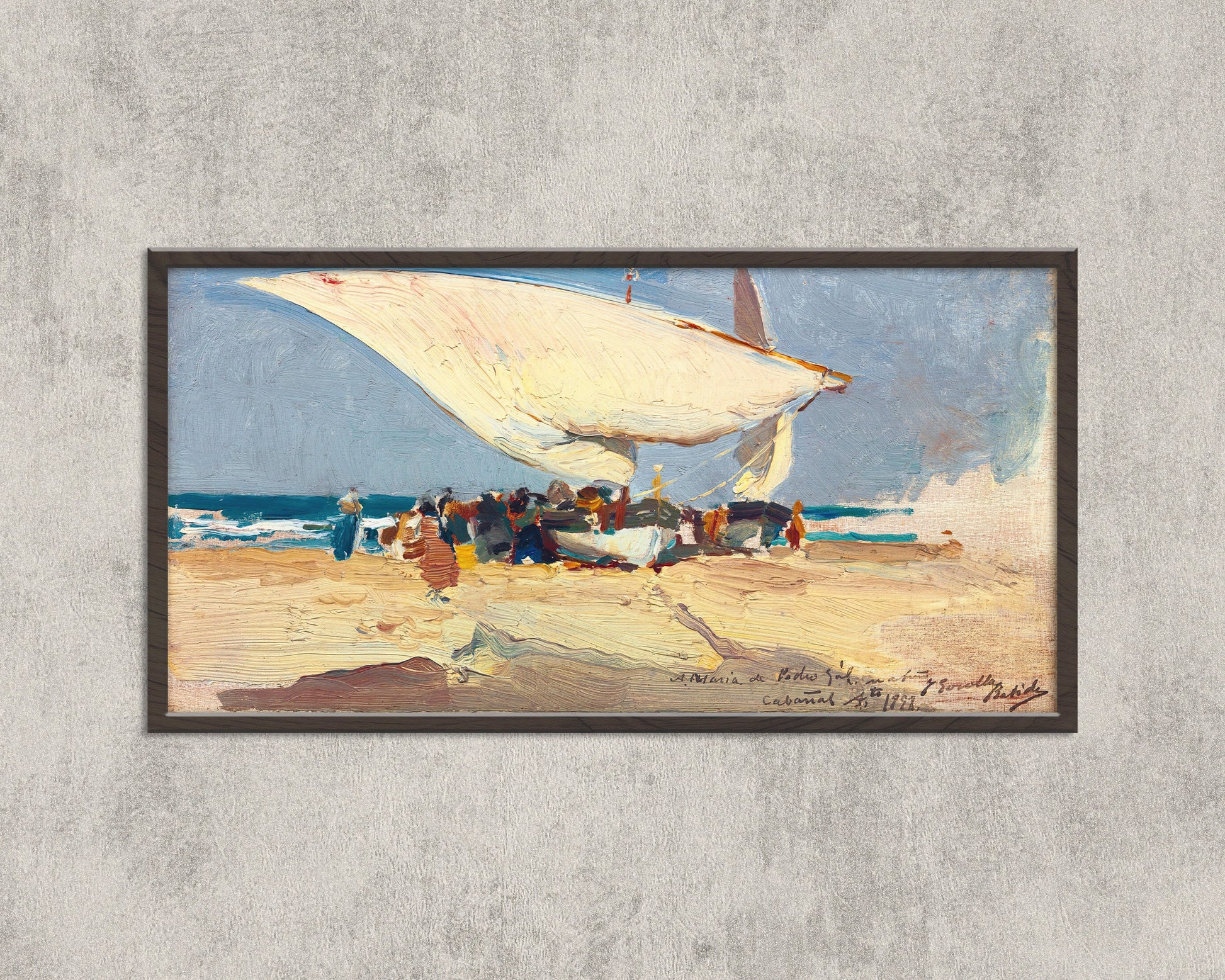 Joaquín Sorolla y Bastida - The Return of the Catch (Valencia Beach) Classic Impressionist Wide Panoramic Art (available framed or unframed)