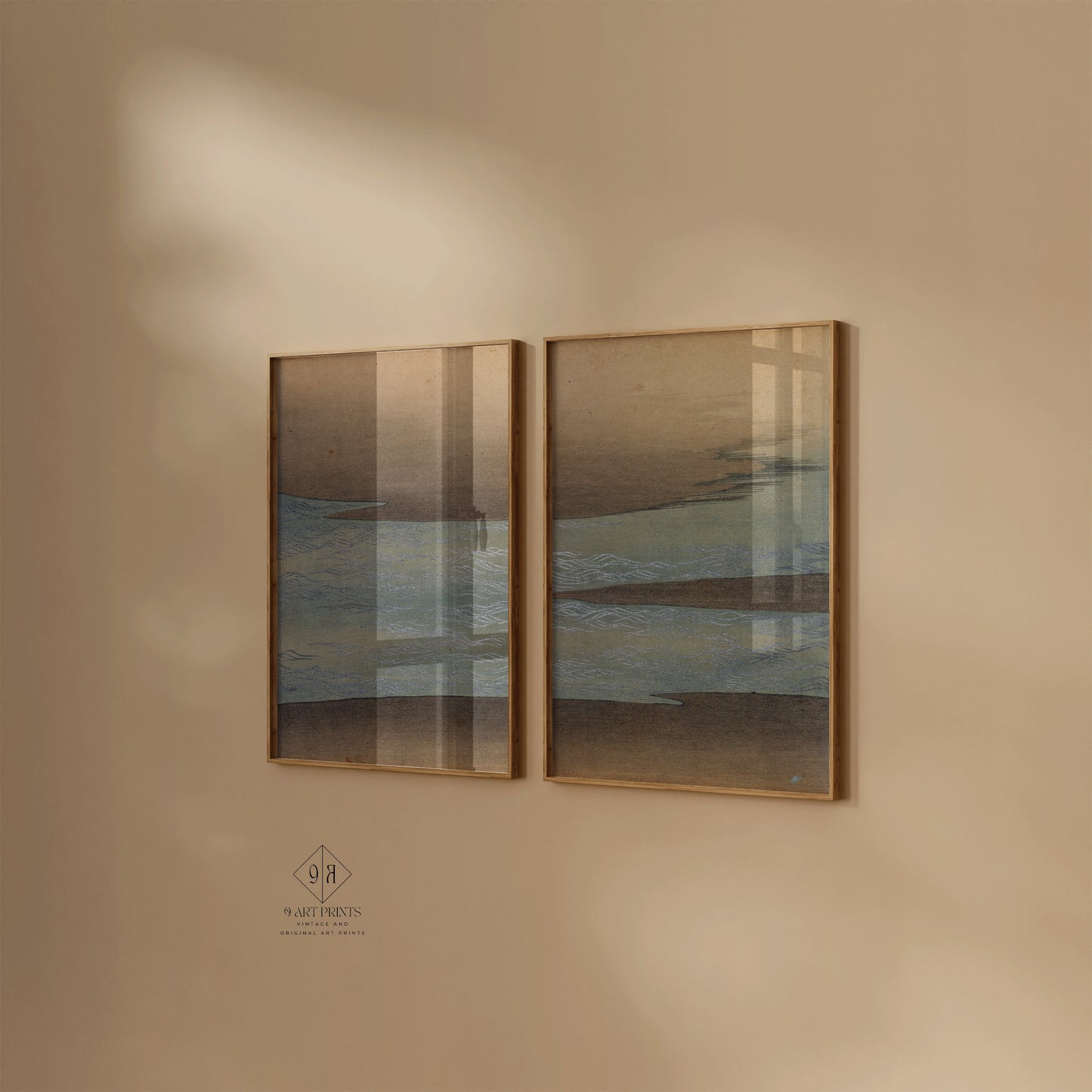 Kamisaka Sekka - Small Waves | Set of 2 Vintage Japanese Woodblock Neutral Wabi-Sabi Japandi Art (available framed or unframed)