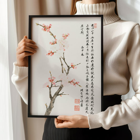 Xiang Shengmo - Cherry Blossoms with Poem | Vintage Chinese Art (available framed or unframed)