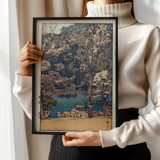 Hiroshi Yoshida – Arashiyama Lake | Vintage Japanese Woodblock Art (available framed or unframed)