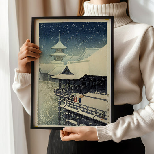 Kawase Hasui - Spring Snow at Kiyozima Temple | Vintage Japanese Woodblock Ukiyo-e Art (available framed or unframed)