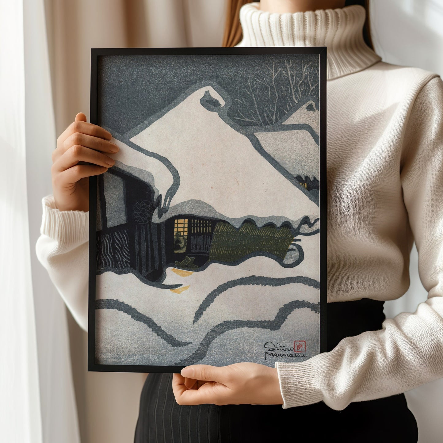 Shiro Kasamatsu - Snow Country Yukiguni | Vintage Neutral Japanese Shin-Hanga Art (available framed or unframed)