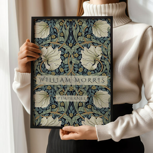 William Morris - Pimpernel | Vintage Sage Green Botanical Poster (available framed or unframed)