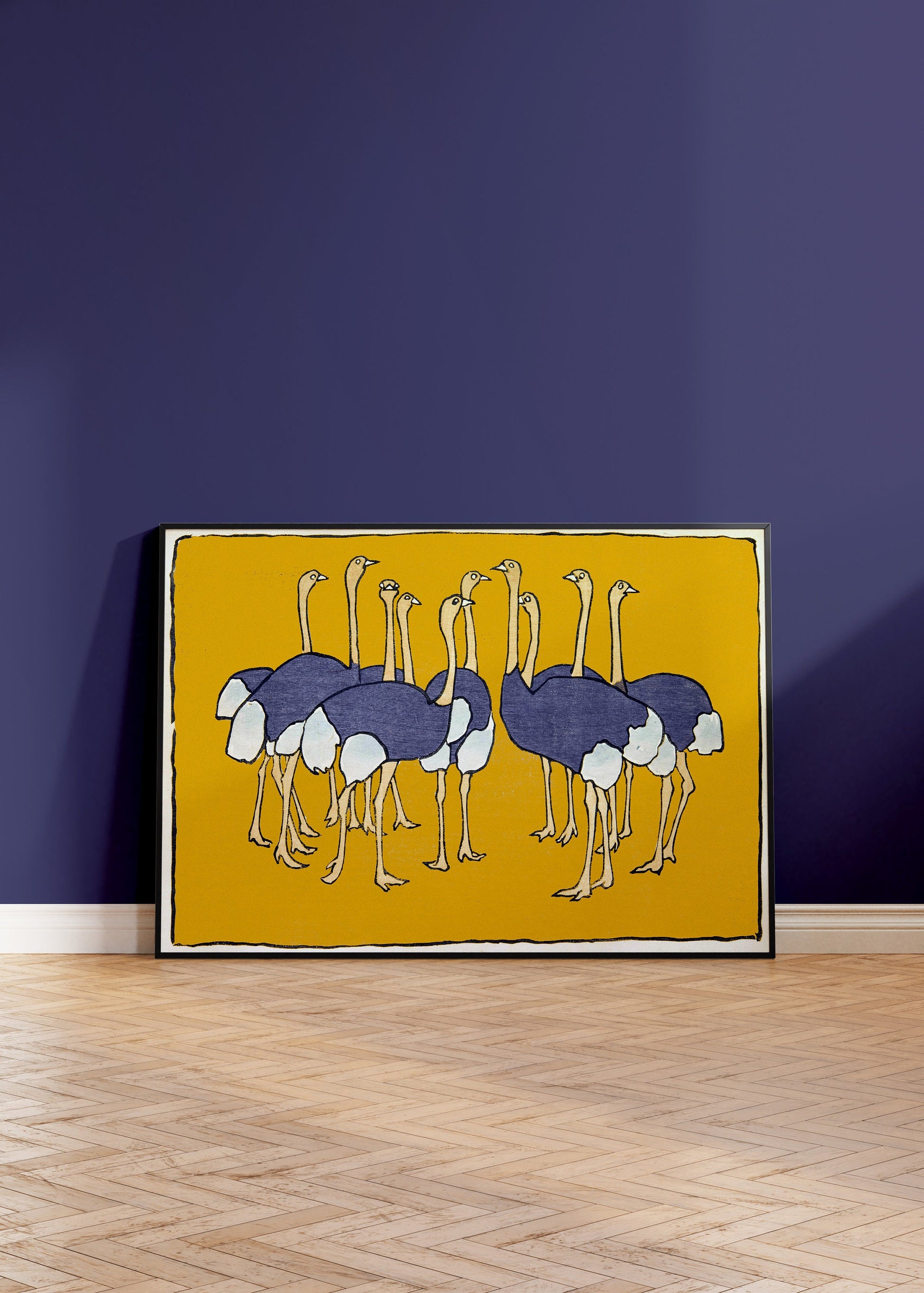Asai Chū - Ostriches | From Mokugo zuanshū Pl.21 (1908) Vintage Japanese Art in Yellow (Available framed or unframed)
