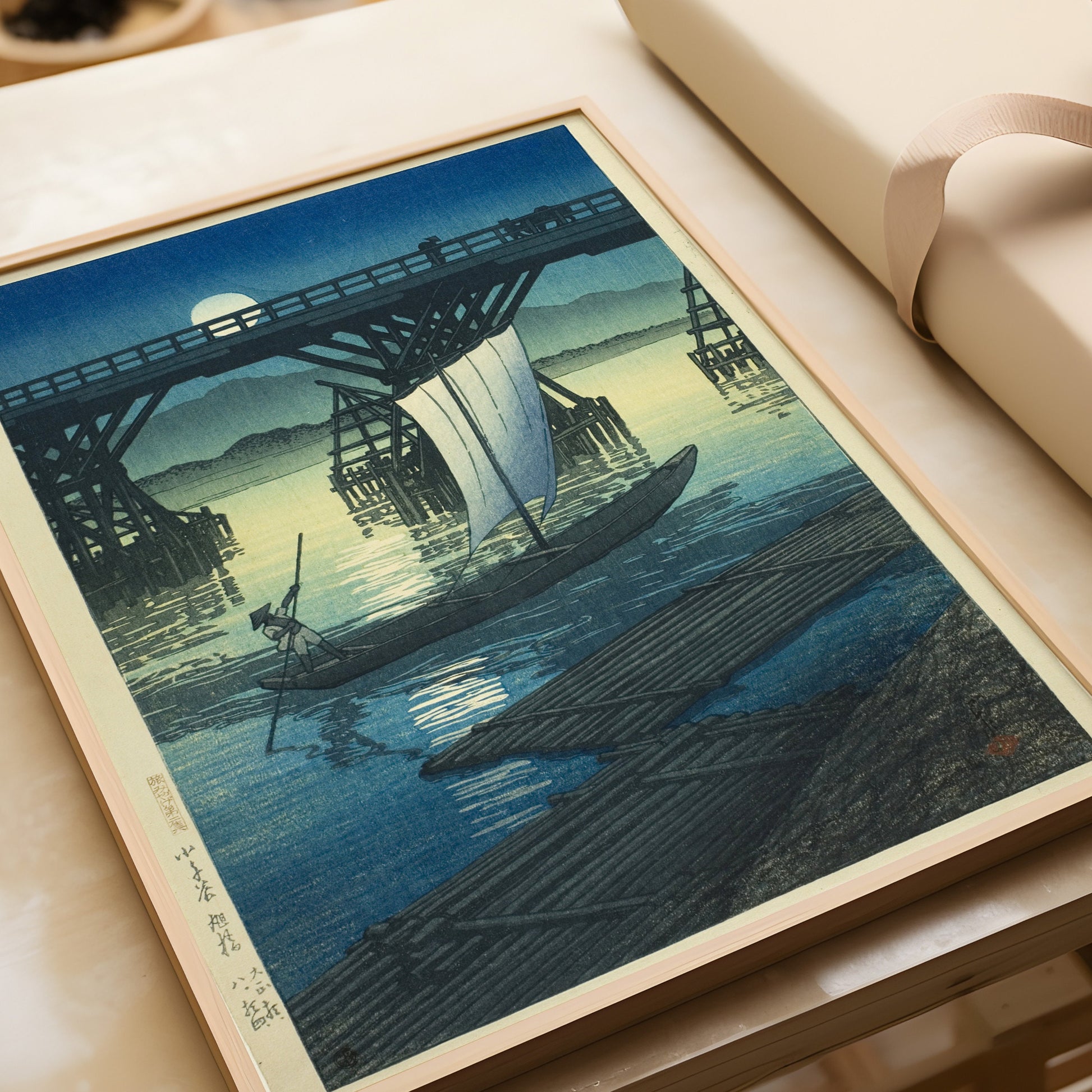 Kawase Hasui - Asahi Bridge at Ojiya | Vintage Japanese Woodblock Ukiyo-e Art (available framed or unframed)