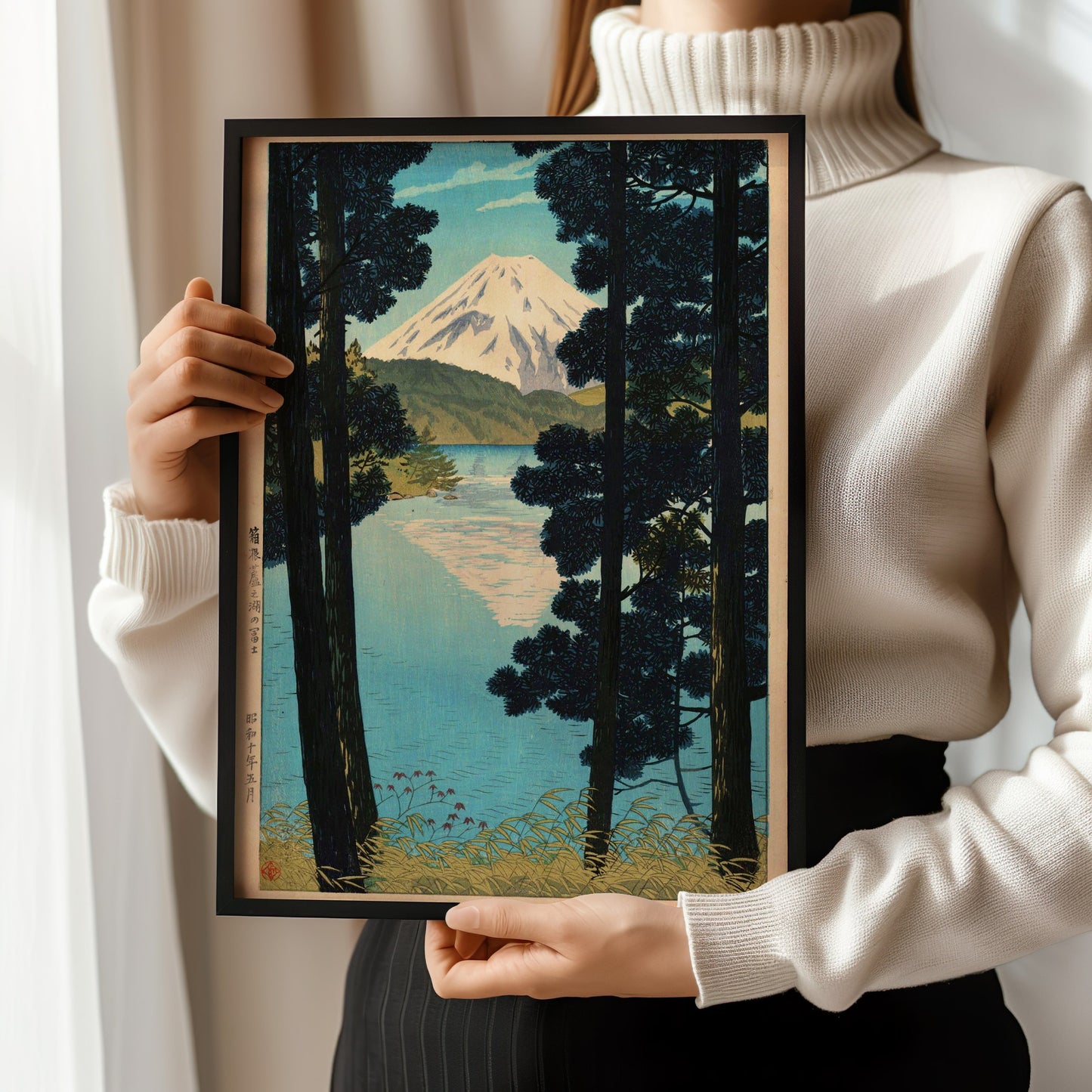 Shiro Kasamatsu - Mount Fuji from Lake Ashinako at Hakone | Vintage Japanese Woodblock Art (available framed or unframed)