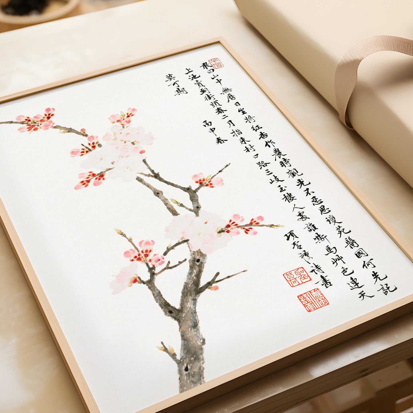 Xiang Shengmo - Cherry Blossoms with Poem | Vintage Chinese Art (available framed or unframed)