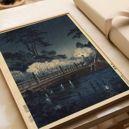 Tsuchiya Koitsu - Benkei Bridge | Vintage Japanese Woodblock Art in Blue (available framed or unframed)
