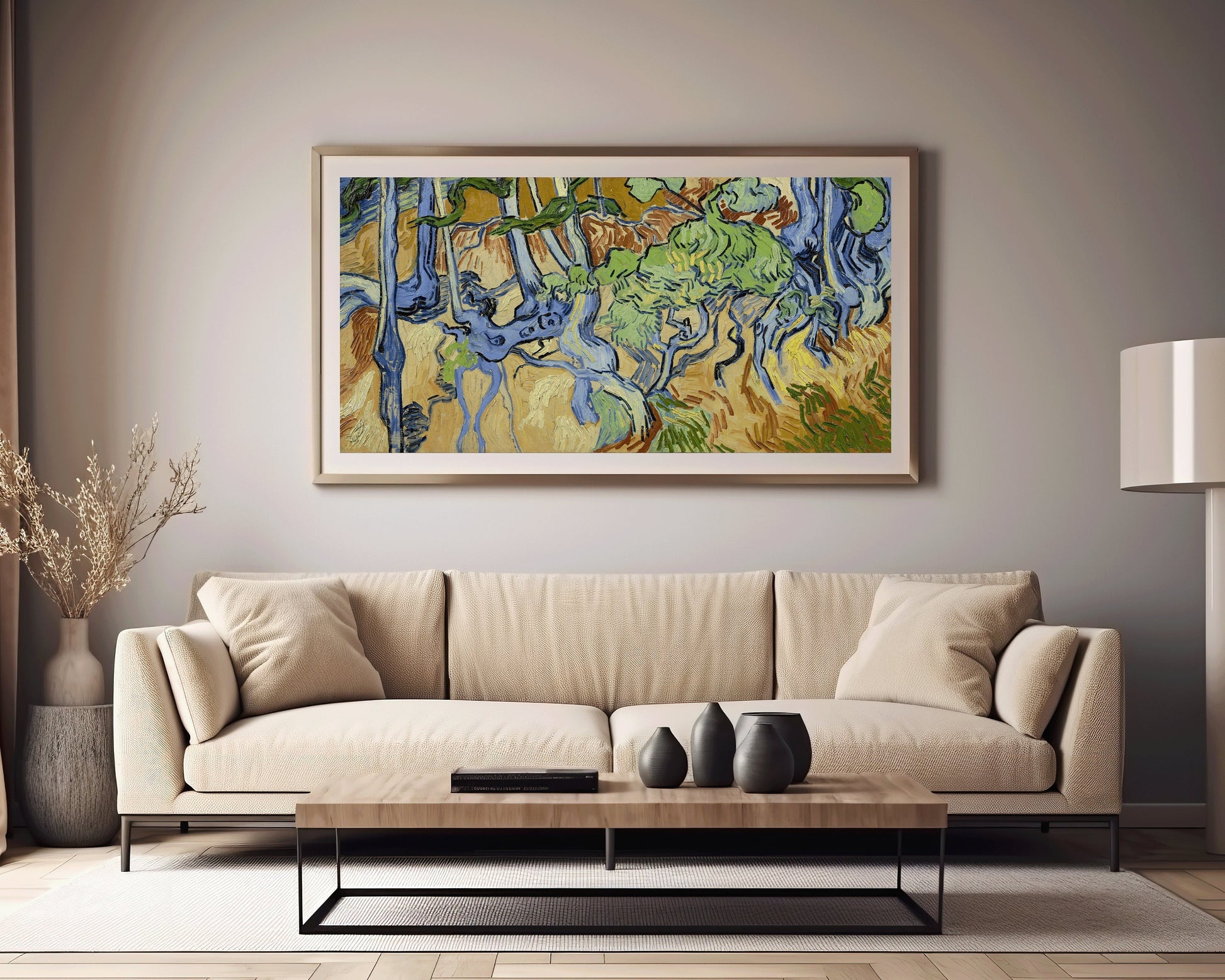 Vincent Van Gogh – Tree Roots | Vintage Impressionist Wide Panoramic Art (available framed or unframed)
