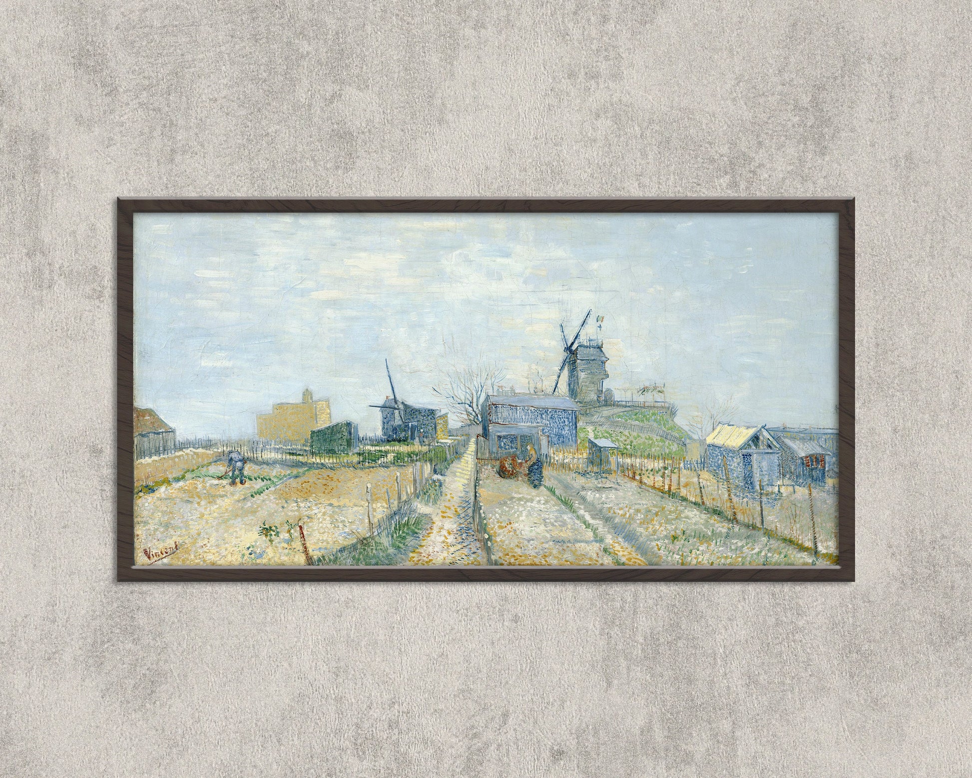 Vincent Van Gogh – Montmartre; mills and vegetable gardens | Vintage Impressionist Wide Panoramic Art (available framed or unframed)