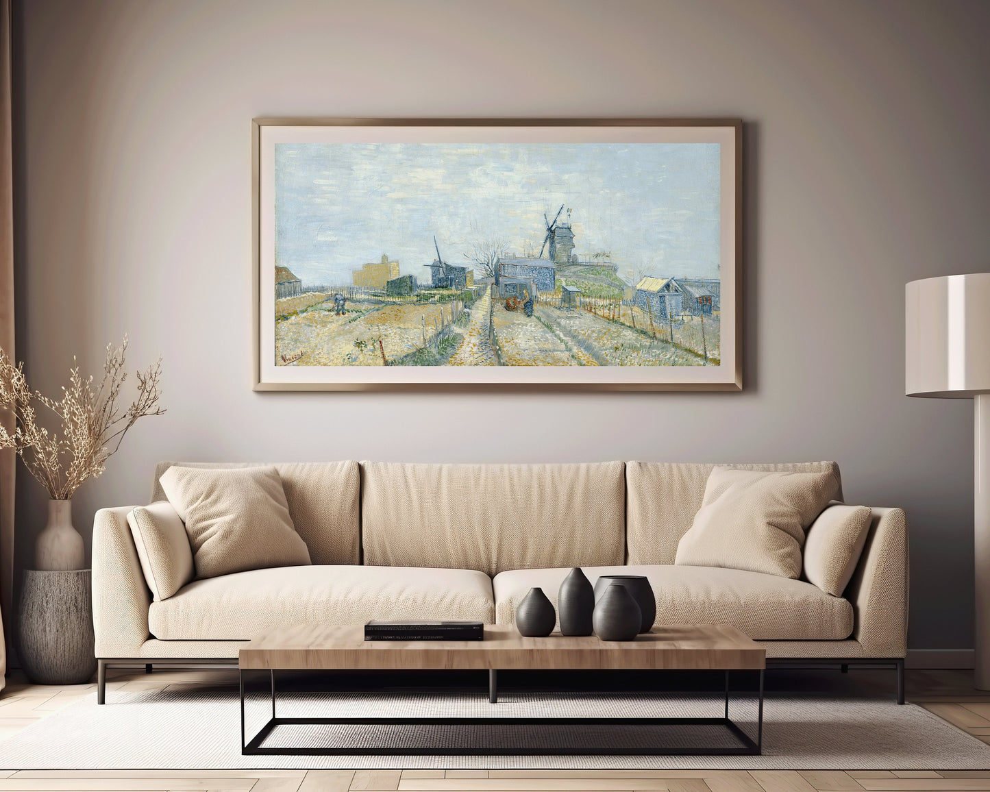 Vincent Van Gogh – Montmartre; mills and vegetable gardens | Vintage Impressionist Wide Panoramic Art (available framed or unframed)