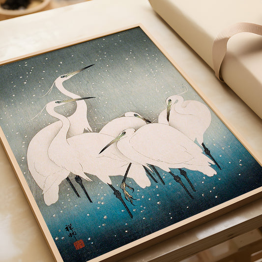 Ohara Koson - Egrets in the Snow | Japanese Vintage Woodblock (available framed or unframed)