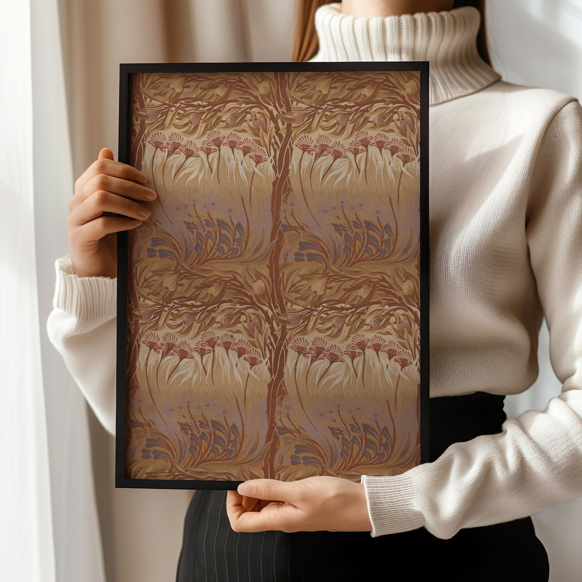 William Morris - The Fig Tree by Arthur Heygate Mackmurdo (woven wool) | Vintage Pattern Print in Brown (available framed or unframed)
