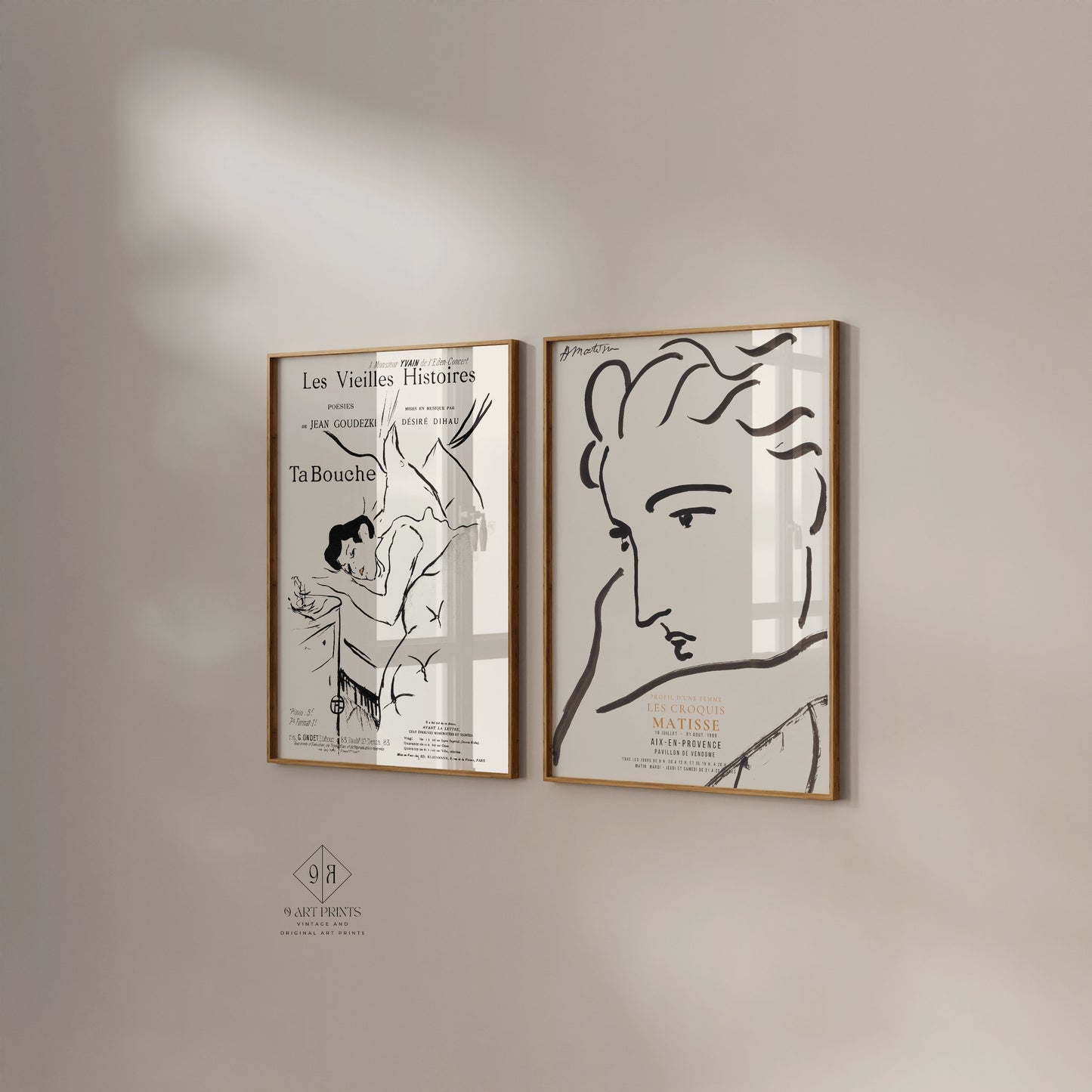 Matisse and Henri Toulouse Lautrec Set of 2 Neutral Posters - Profile of a Woman and Ta Bouche | Available framed or unframed